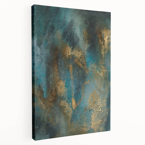 Contemporary Abstract Art – Teal & Gold Moody Modern Wall Art